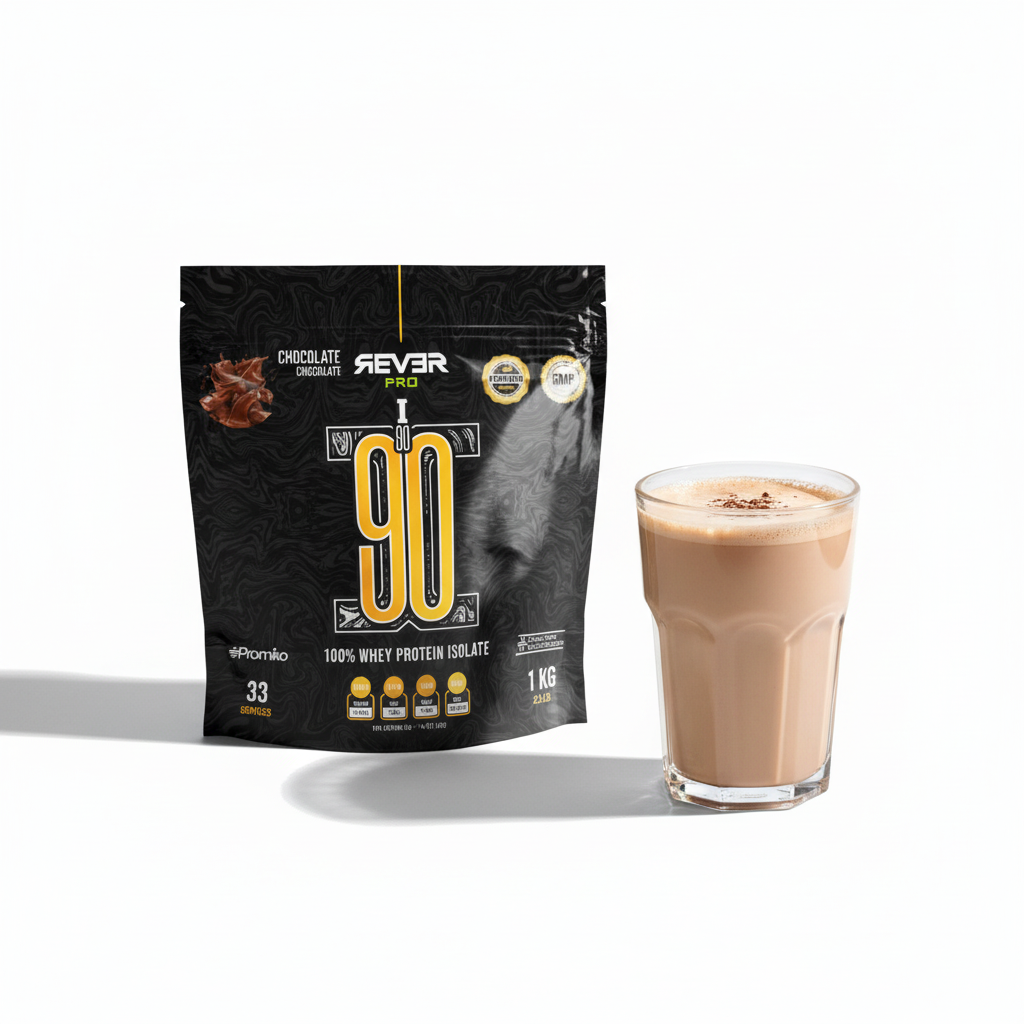 Rever Pro Iso 90 minimalista fondo blanco con batido